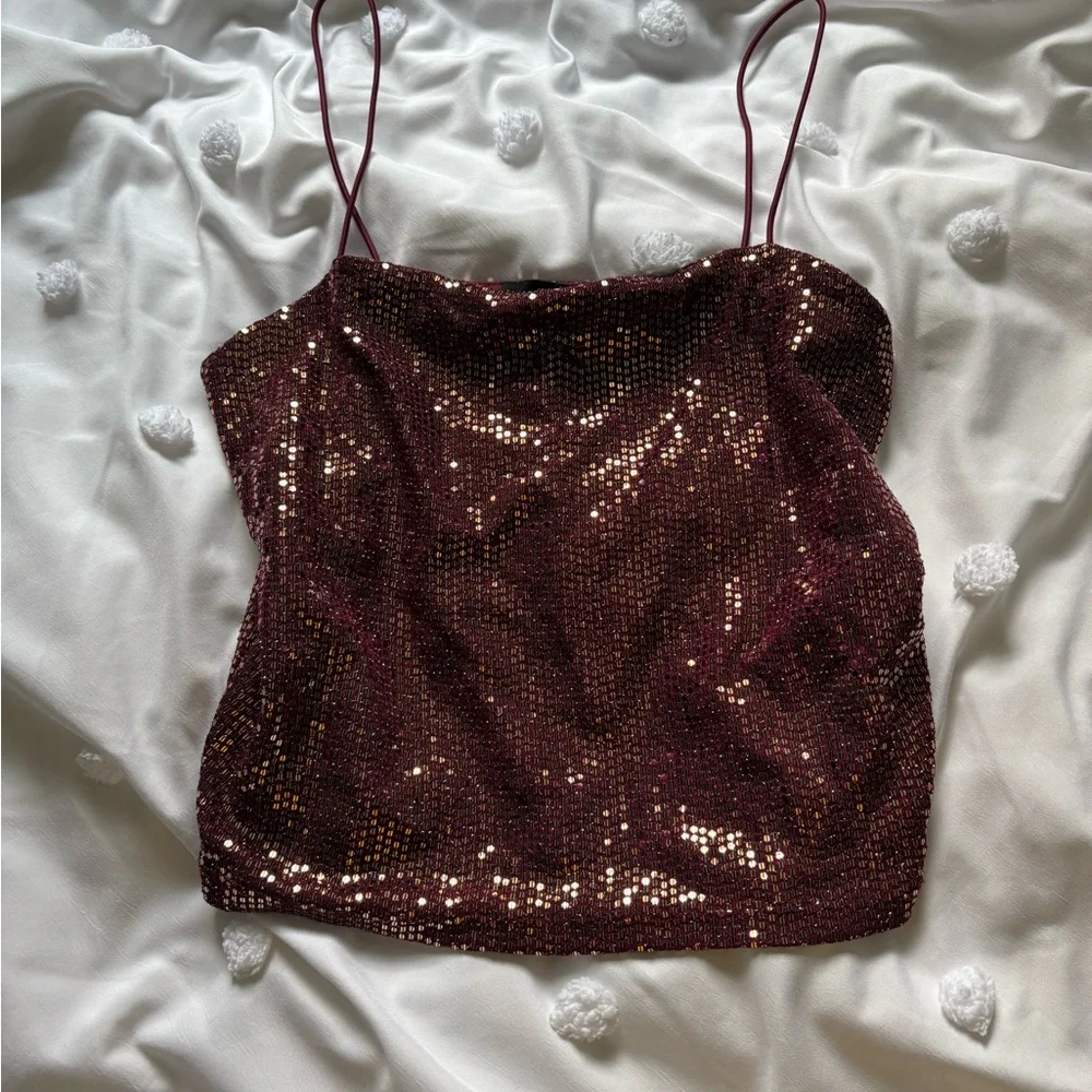 Sequin Burgundy Cami Top - Picture 1 of 3